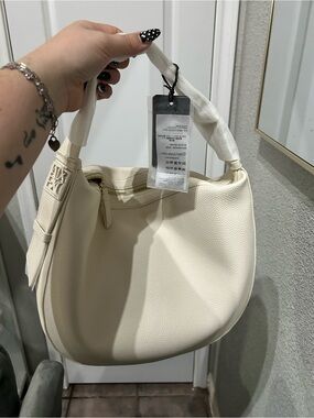 Armani Exchange Cream Pebbled Leather Shoulder Hobo